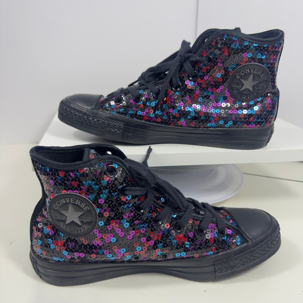 Converse Chuck Taylor All Star Hi Sequins Womens 8 Black Blue Cherry Red Bling - Picture 12 of 16